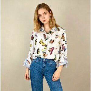 NWOT John Mark Butterfly 3/4 Sleeve Button Front Tunic Top Blouse Shirt Size XL